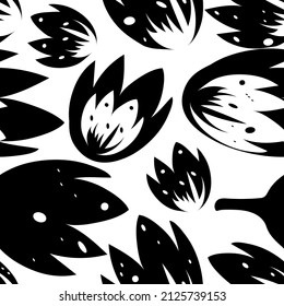 Vector seamless floral background stylish pattern with black tulip flowers close-up on a white background.