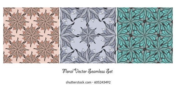 Vector seamless floral backgrounds set. Pattern for design, brochures, wrapping. Eps10
