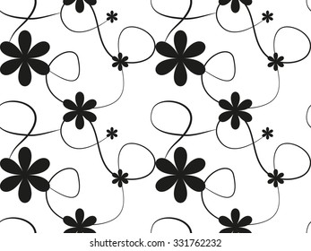 vector seamless floral black and white pattern