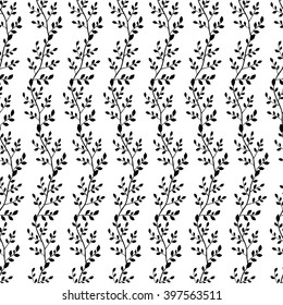 Vector seamless floral black and white background. Fabric pattern