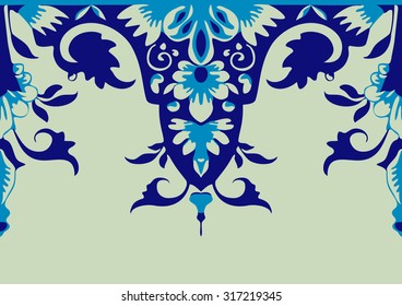 Vector seamless floral border. Blue and blue light color. Element for design. For decorating of invitations, greeting cards, decoration for bags and clothes