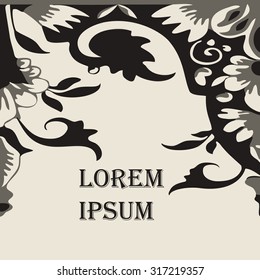 Vector seamless floral border. Element for design. Black and white color. For decorating of invitations, greeting cards, decoration for bags and clothes