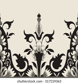 Vector seamless floral border. Element for design. You can place the text in an empty frame. Black and white color. For decorating of invitations, greeting cards, decoration for bags and clothes