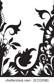 Vector seamless floral border. Element for design. You can place the text in an empty frame. Black and white. For decorating of invitations, greeting cards, decoration for bags and clothes