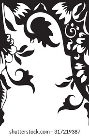 Vector seamless floral border. Element for design. You can place the text in an empty frame.Black and white color. For decorating of invitations, greeting cards, decoration for bags and clothes