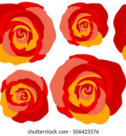 Vector seamless floral border. Isolated rose flowers in red colors on a white background.