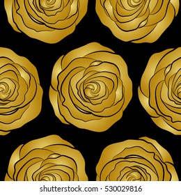 Vector seamless floral border. Isolated rose flowers in yellow colors on a black background.