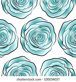 Vector seamless floral border. Isolated rose flowers in blue and neutral colors on a white background.