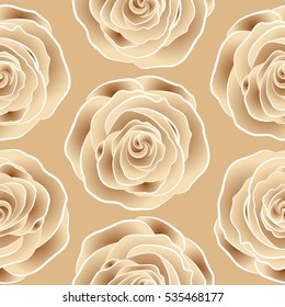 Vector seamless floral border. Isolated rose flowers in beige and brown colors.