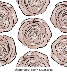 Vector seamless floral border. Isolated rose flowers in neutral colors on a white background.