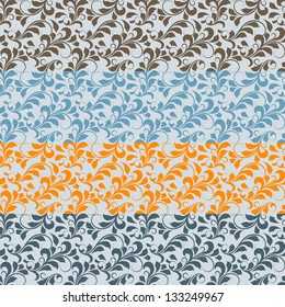 Vector seamless floral  borders, different colors, patterns in swatch menu