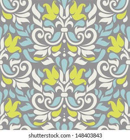 Vector seamless floral colorful damask pattern 