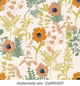 Vector seamless floral colorful pattern on a cream background