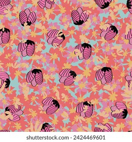 Vector sin fisuras floral colorido patrón en un fondo colorido, textura, patrón, textil, tela, lindo patrón, estilo, diseño de bufanda. 