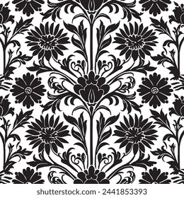 Vector seamless floral damask pattern for invitations, greeting cards, web page, pattern fills, or vintage abstract background