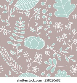 Vector seamless floral doodle pattern