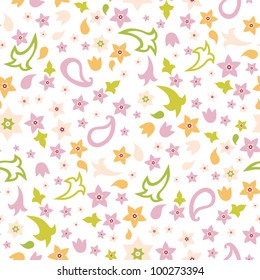 Vector seamless floral fabric pattern with flowers