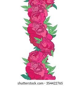 Vector seamless floral garland with pink  peonies 