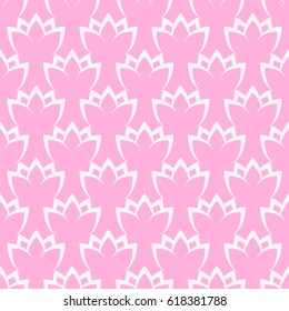 Vector seamless floral geometric pattern. White lilies on a pink background