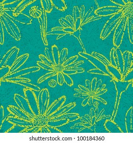 Vector seamless floral grunge pattern with flowers - chamomile