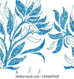 Vector seamless floral grunge pattern with leafs. Plant background