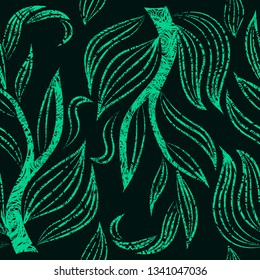 Vector seamless floral grunge pattern with leafs. Plant background