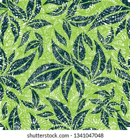 Vetor padrão de grunge floral sem costura com folhas. Fundo vegetal