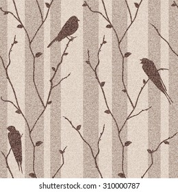 Vector seamless floral hand drawing  texture pattern with branches and birds. Pattern can be used for wallpaper,pattern fills. 