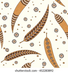 Vector seamless floral hand drawn floral pattern with autumn leaves, pattern can be used for wallpaper, surface textures
