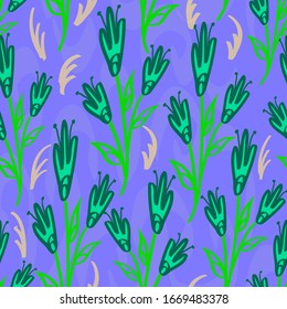 Imagen floral sin fisuras vectorial, ilustración de doodle dibujado a mano, patrón con flores para imprimir en papel de envoltura, embalaje, diseño de cubierta, plantilla textil para tela