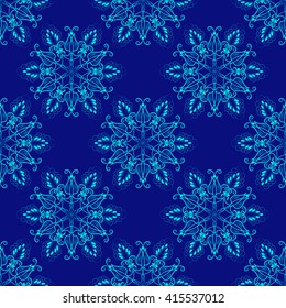 Vector Seamless Floral Mandala Pattern over blue color. Seamless pattern for your designs, invitation card, yoga, meditation, astrology and other wrapped projects. Pattern in swatches panel.