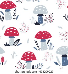 Vector seamless floral mushroom pattern 