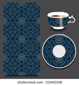 vector seamless floral orient or armenia pattern with cup and plate. stock
