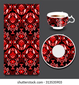 vector seamless floral orient or armenia pattern with cup and plate. stock