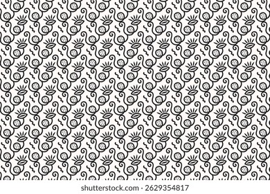 vector seamless floral outline cute pattern. geometric shape black pattern illustration, abstract background, textile, fabric