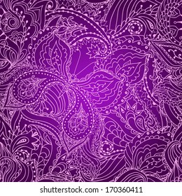 Vector seamless floral paisley pattern with  butterflies. Romantic lace background.