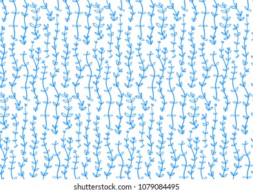 Vector seamless floral patter blue little  plants on a white background