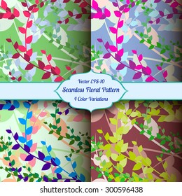 Vector seamless floral pattern in 4 color variations.