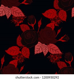 Vector seamless floral pattern with abstract black, brown and red roses.
