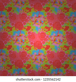 Vector seamless floral pattern with abstract pink, green and orange roses.