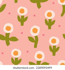 Vector seamless floral pattern. Abstract texture with simple flowers. Cutout abstract flowers background. 