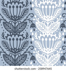 vector seamless floral pattern with abstract folk plants