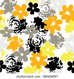 Vector seamless floral pattern. Abstract grunge background with colorful brush strokes.