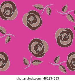 Vector seamless floral pattern with abstract gray, pink and brown roses.