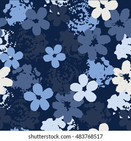 Vector seamless floral pattern. Abstract grunge background with colorful brush strokes.