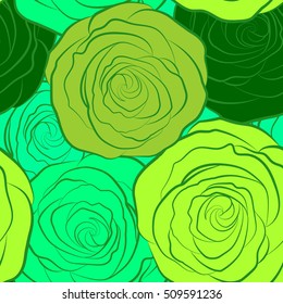 Vector seamless floral pattern with abstract green roses.
