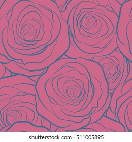 Vector seamless floral pattern with abstract pink roses silhouette.