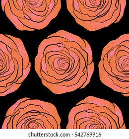 Vector seamless floral pattern with abstract pink and orange roses.