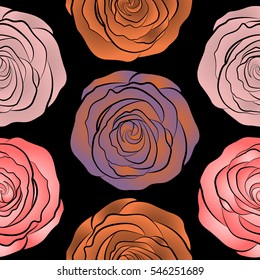 Vector seamless floral pattern with abstract orange, pink and neutral roses.