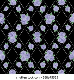 Vector seamless floral pattern with abstract violet roses.